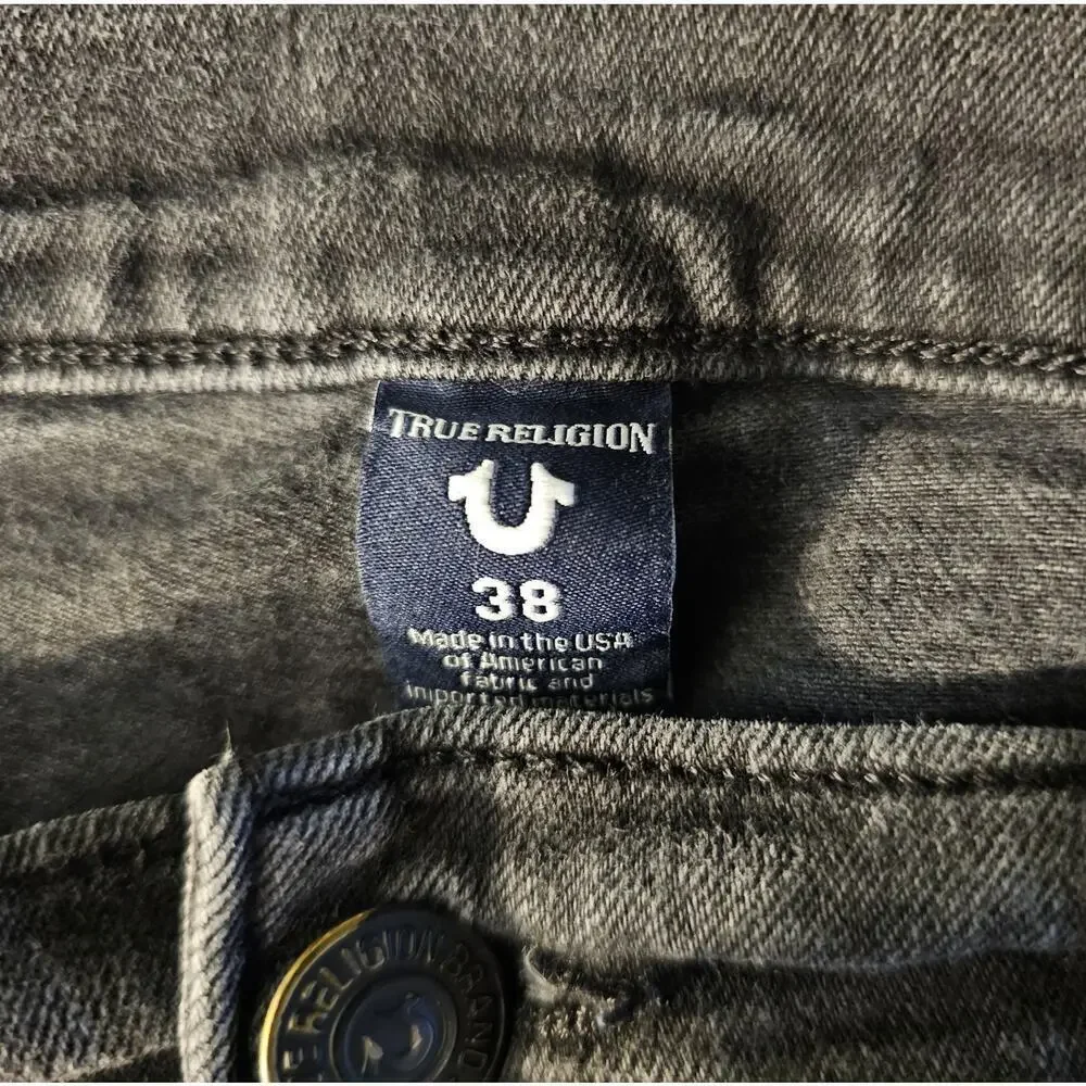 True Religion Jeans Mens 38 Black Fade Ricky Relaxed Straight Pockets Stretch